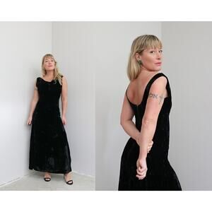 1970's Vintage Black Velvet Coco California Goth Evening Dress ~ Women's XS SM